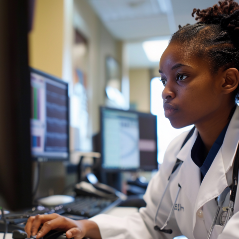 Doctor looking at computer screen